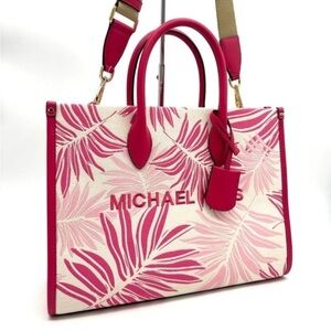 Michael Kors Medium Mirella Tote Bag Electric Pink Multi Leather